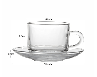Glass Tea Cups & Saucer Set of 6pcs Cup & 6pcs Saucer 180 ML - Image 2